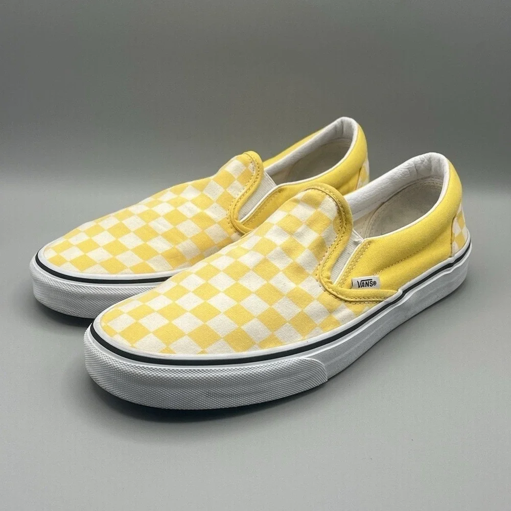 Vans Classic Slip On Yellow White Checkerboard Shoes - Men's Size 9.5 USED